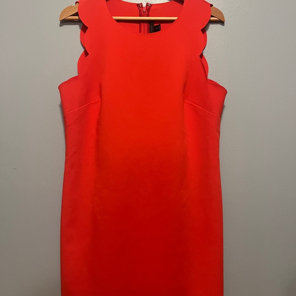 J.Crew Red Scallop Hem Sleeveless Shift Dress Size 8